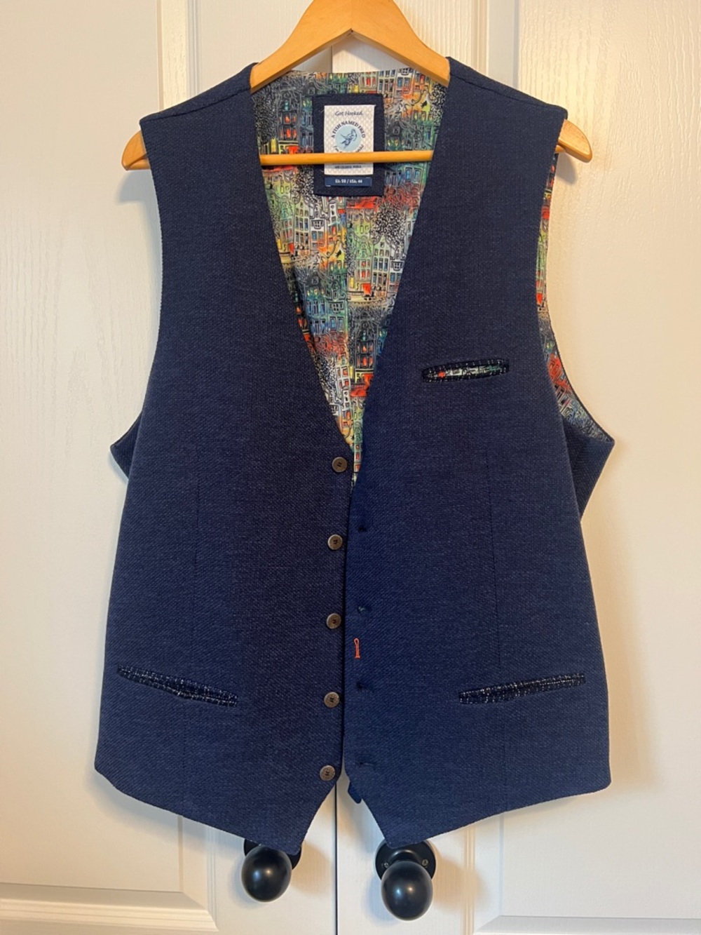 Navy Textured Men's Lined Waistcoat by A Fish Named Fred